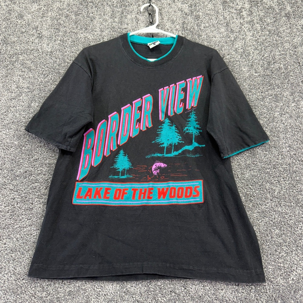 Gopher Sport T Shirt Mens Large Black Border View Lake of the Woods Fishing USA